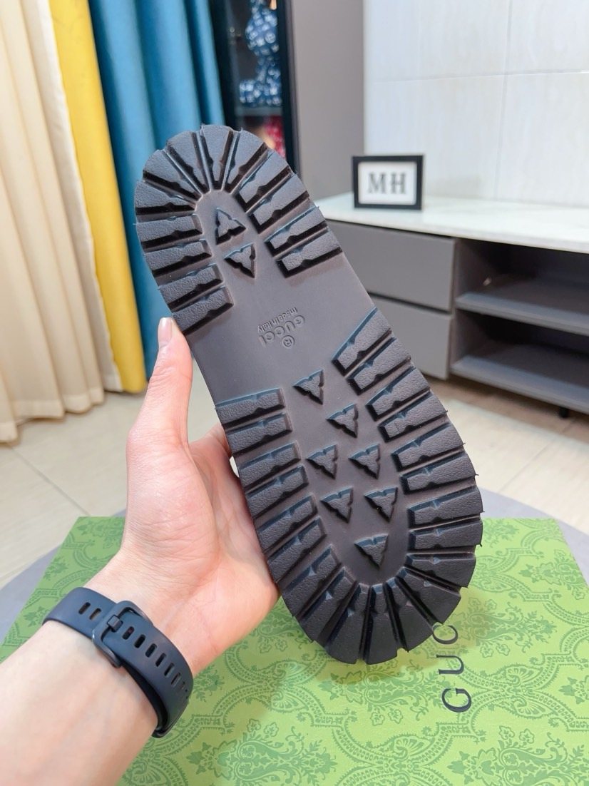 Gucci Black Red Green Striped Slide Sandals — side
