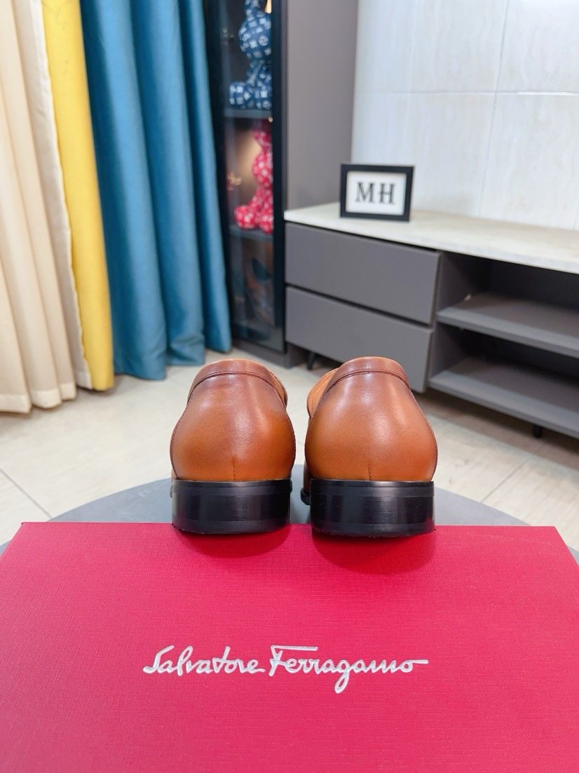 Ferragamo Tan Leather Bit Loafers — back