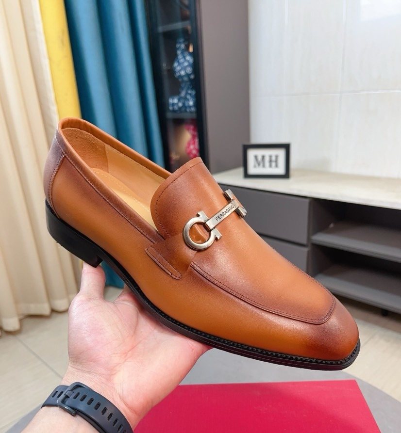 Ferragamo Tan Leather Bit Loafers — front