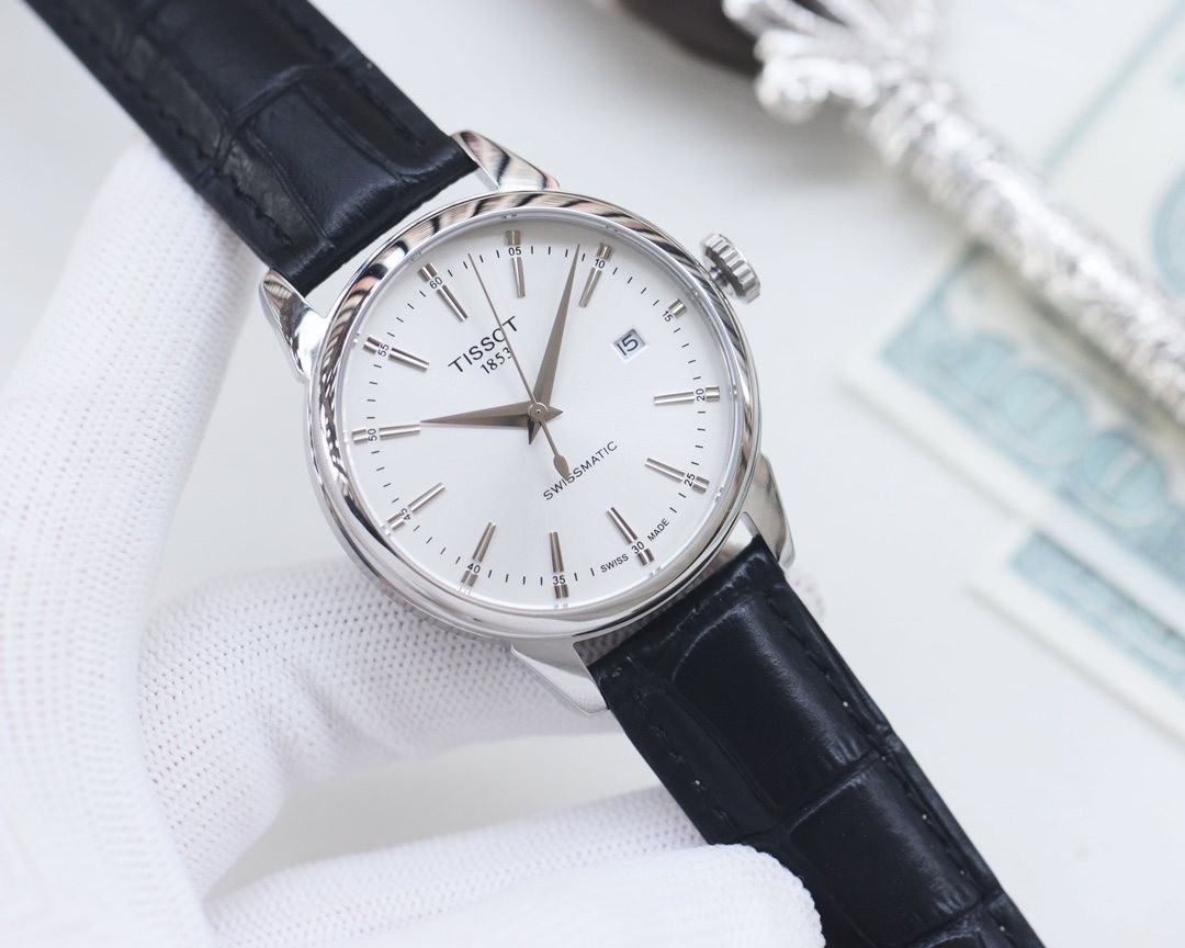 Tissot Silver Black White Dial Strap Watch — hero