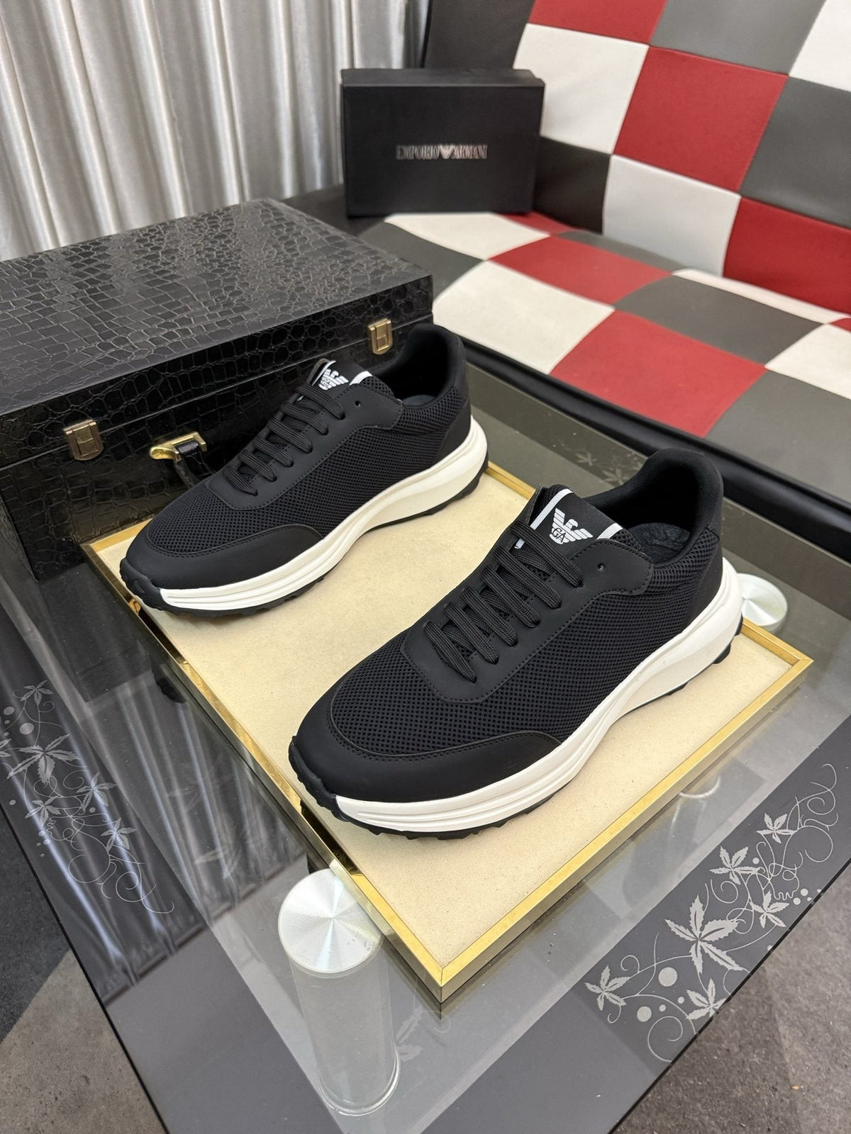 Emporio Armani Black Low-Top Sneakers — front