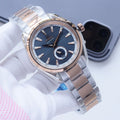 Omega Rose Gold Silver Blue Dial Bracelet Watch — hero