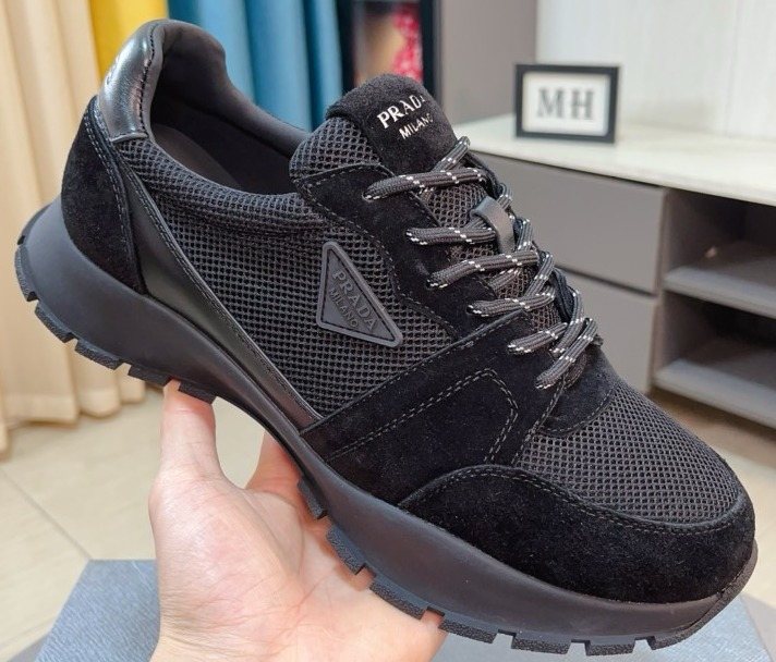 Prada Black and Charcoal Mesh Sneakers — front