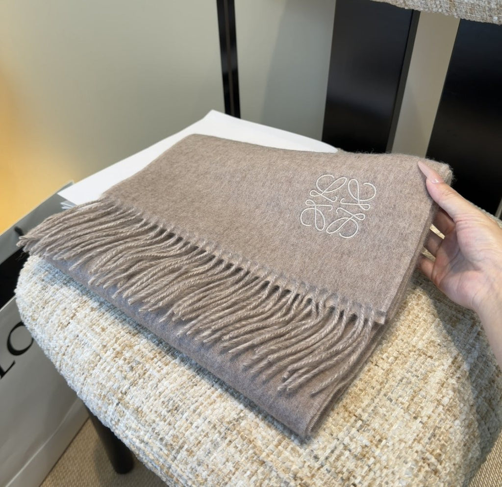 Loewe Taupe Gray Fringed Scarf — hero