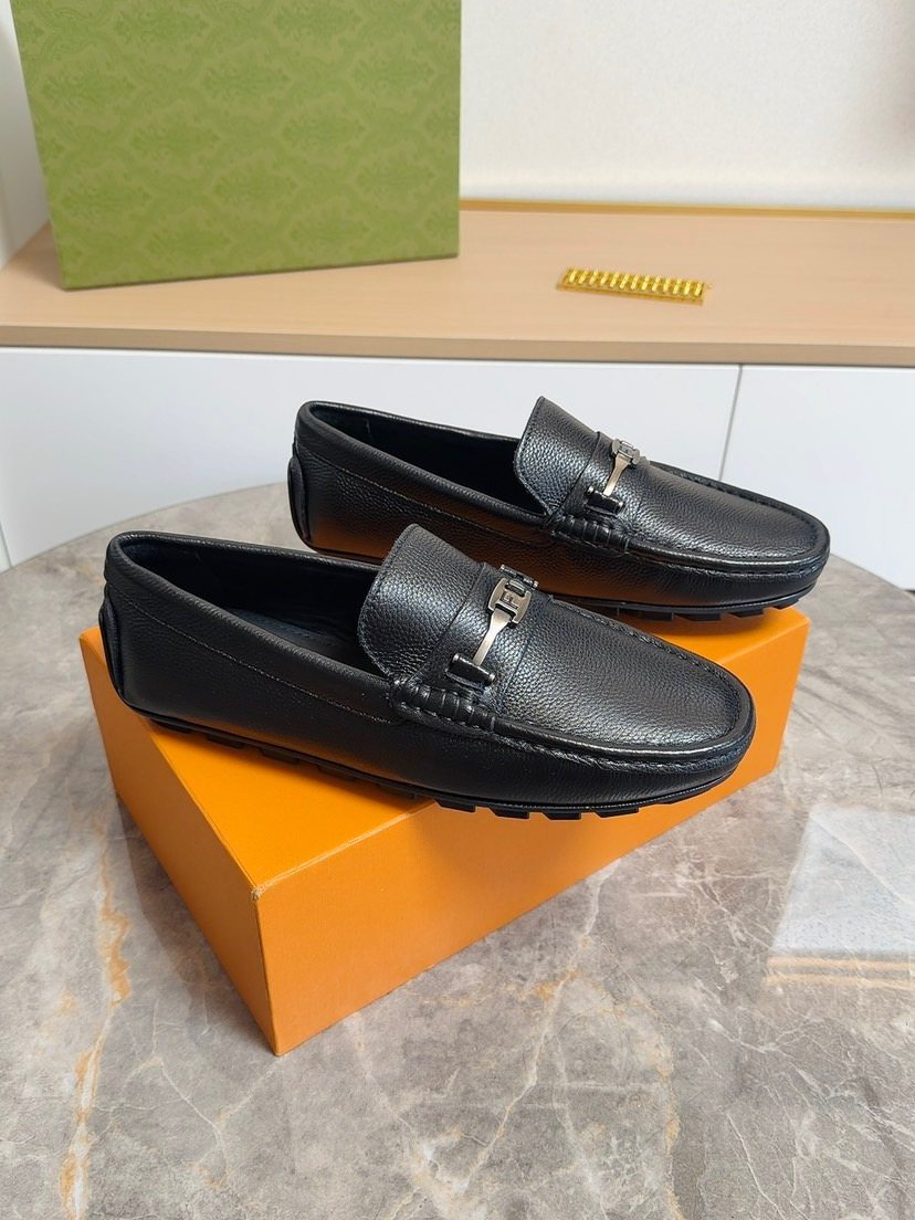 Fendi Black Metal-Hardware Loafers — hero