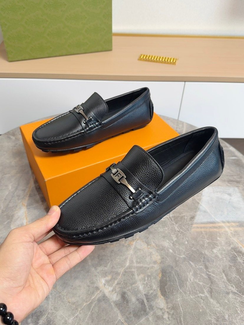 Fendi Black Metal-Hardware Loafers — front