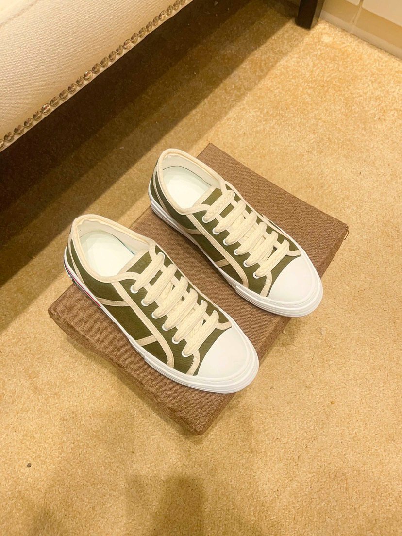 Olive Green and White Low-Top Sneakers — front