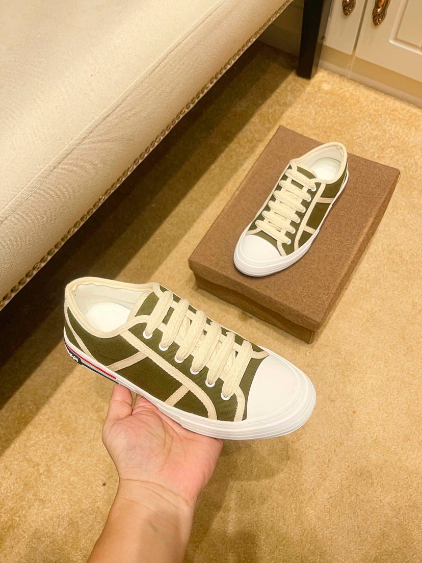 Olive Green and White Low-Top Sneakers — side