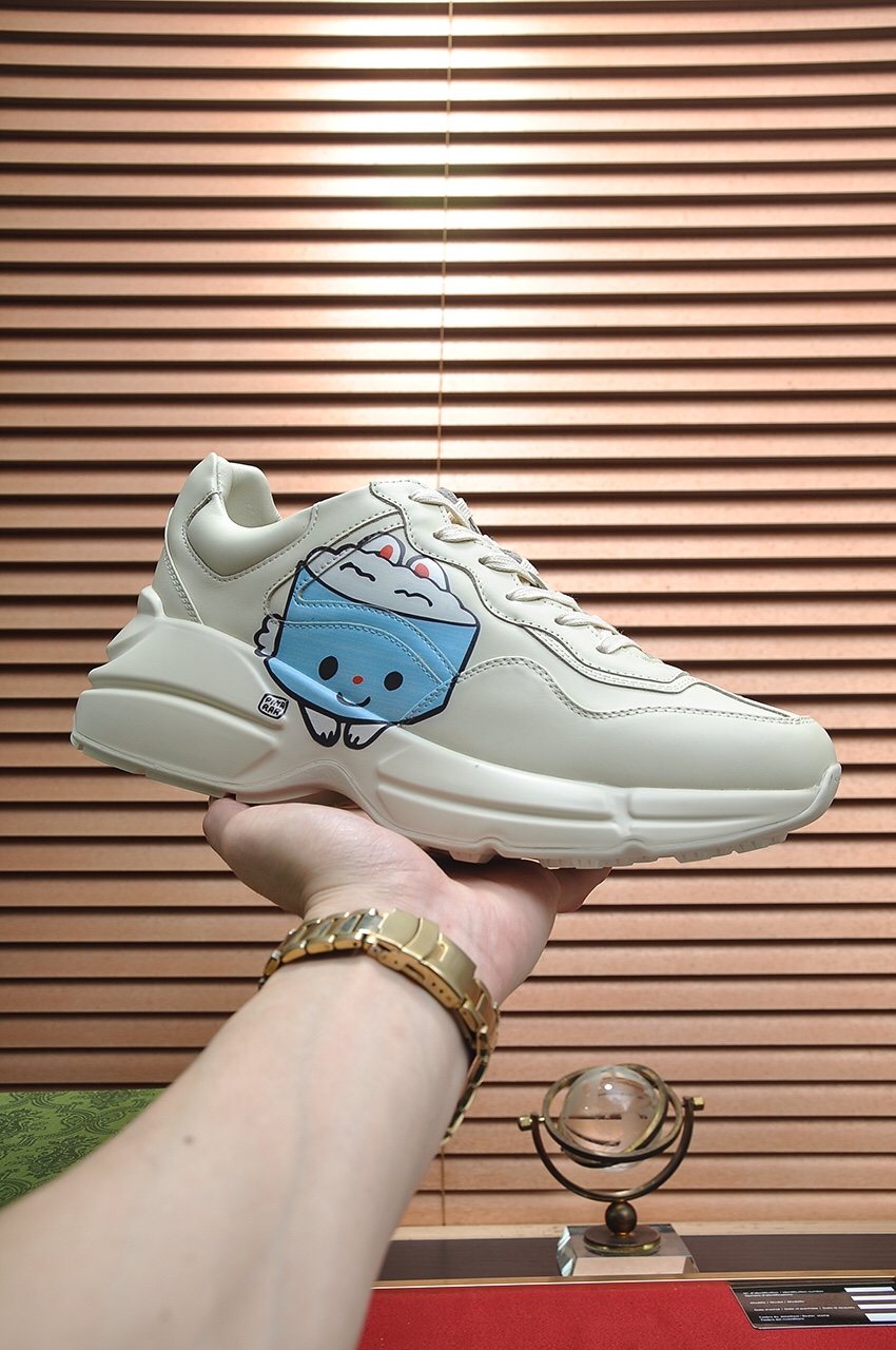 Gucci White Graphic Low-Top Sneakers — side