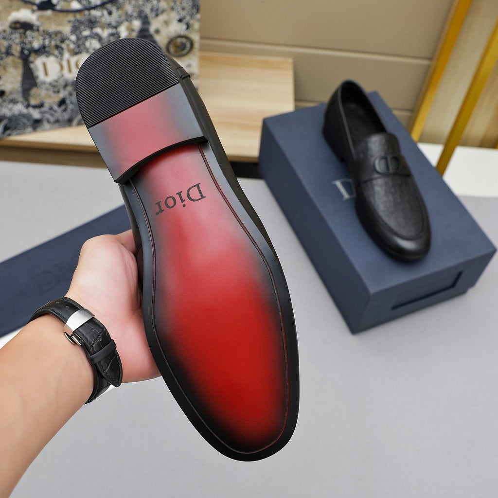 Dior Black Textured Buckle Loafers — detail