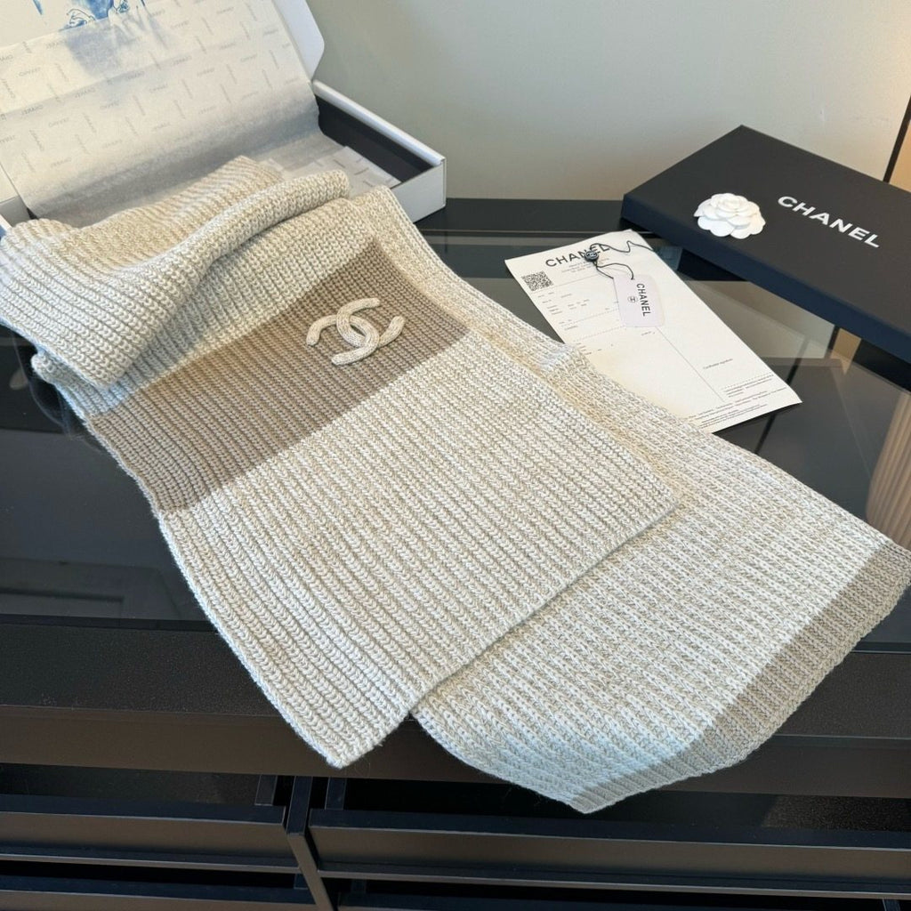 Chanel Rib-Knit Logo Scarf — side