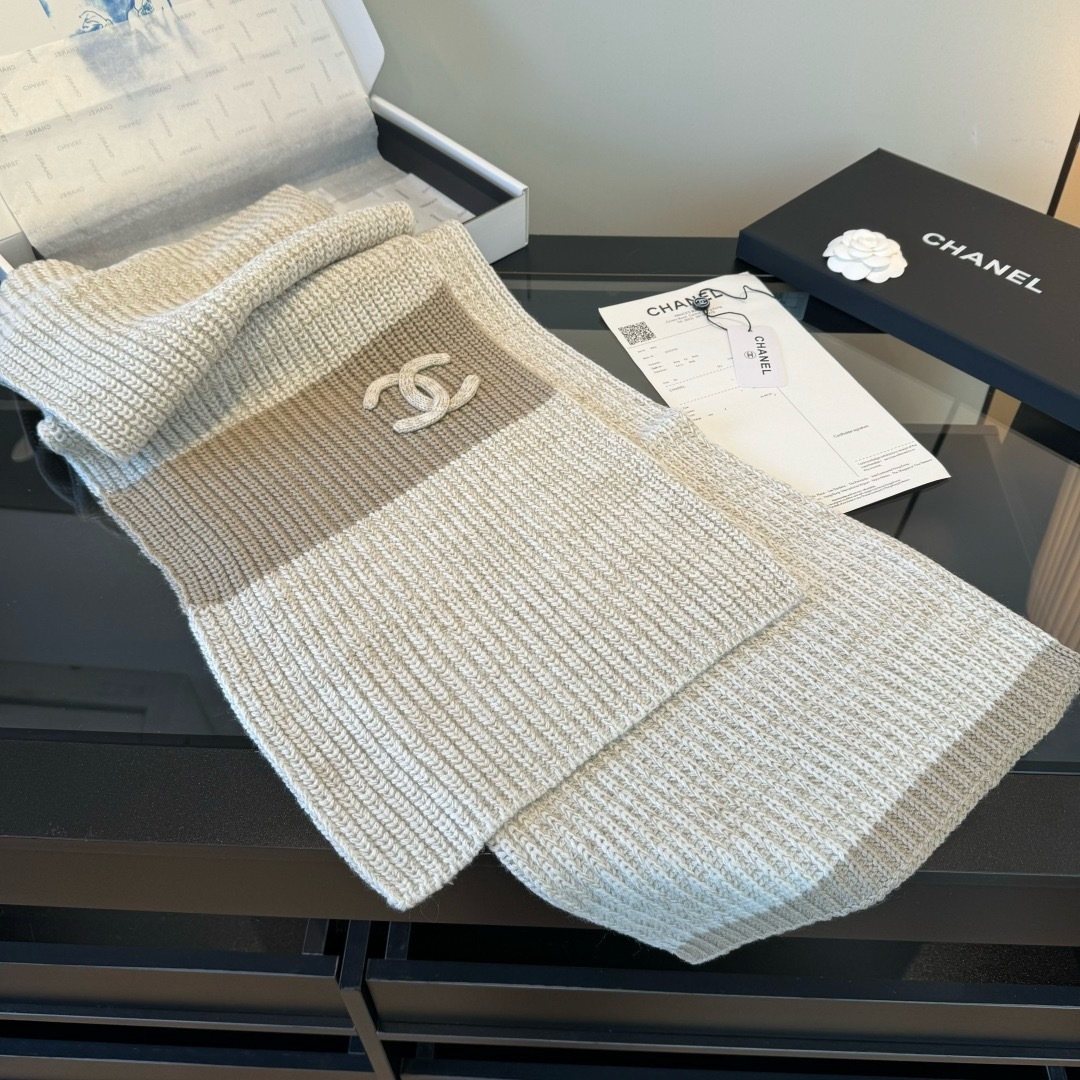 Chanel Rib-Knit Logo Scarf — side