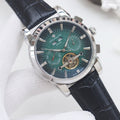 Patek Philippe Silver Black Green Dial Strap Watch — hero