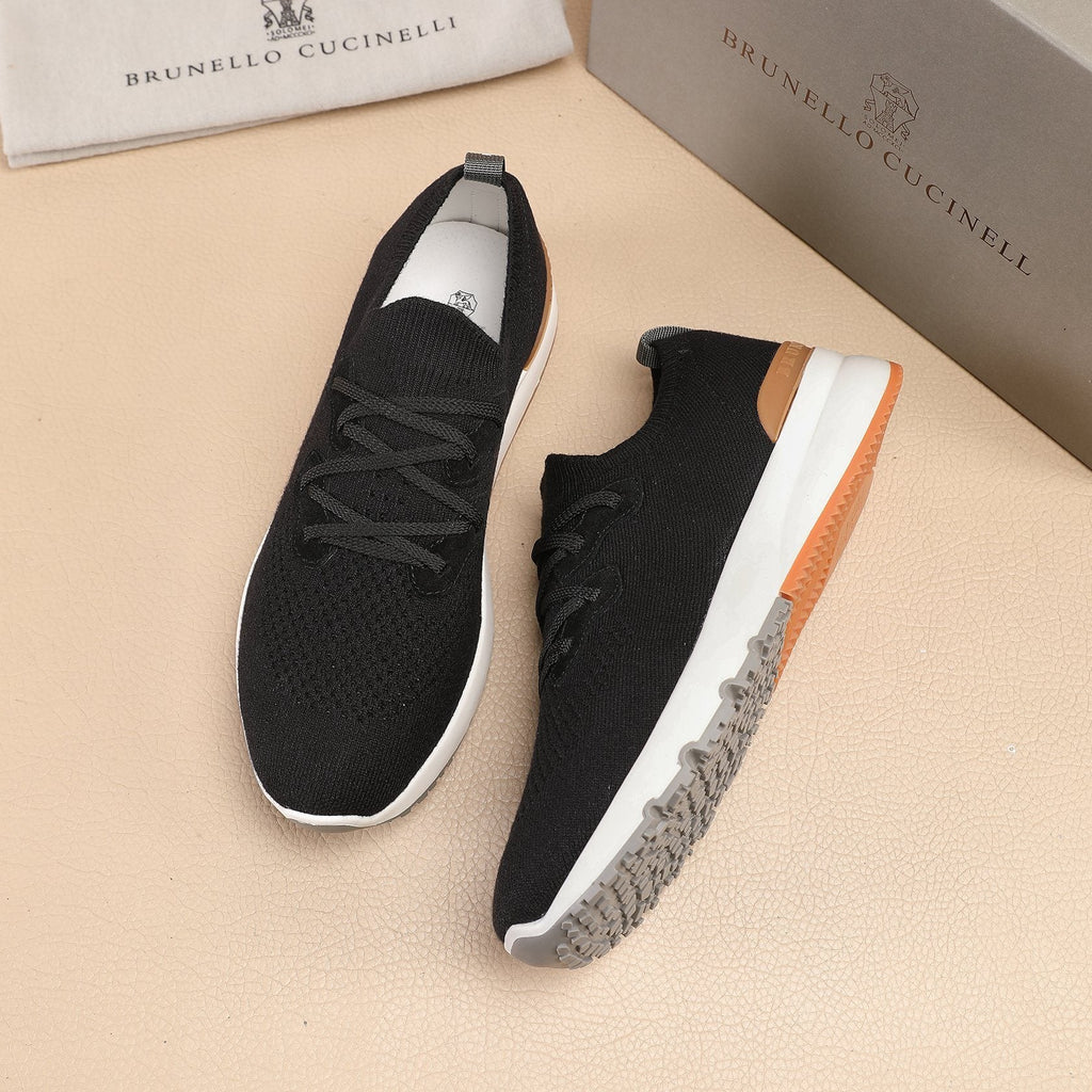 Brunello Cucinelli Black Knit Sneakers — side