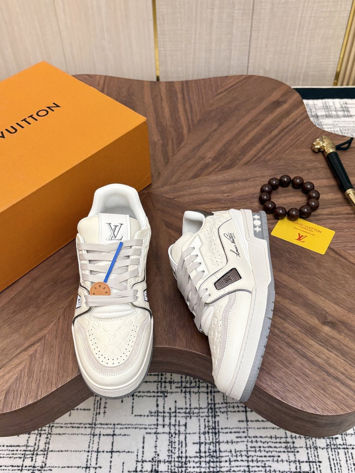 Louis Vuitton White, Gray & Blue Sneakers — side