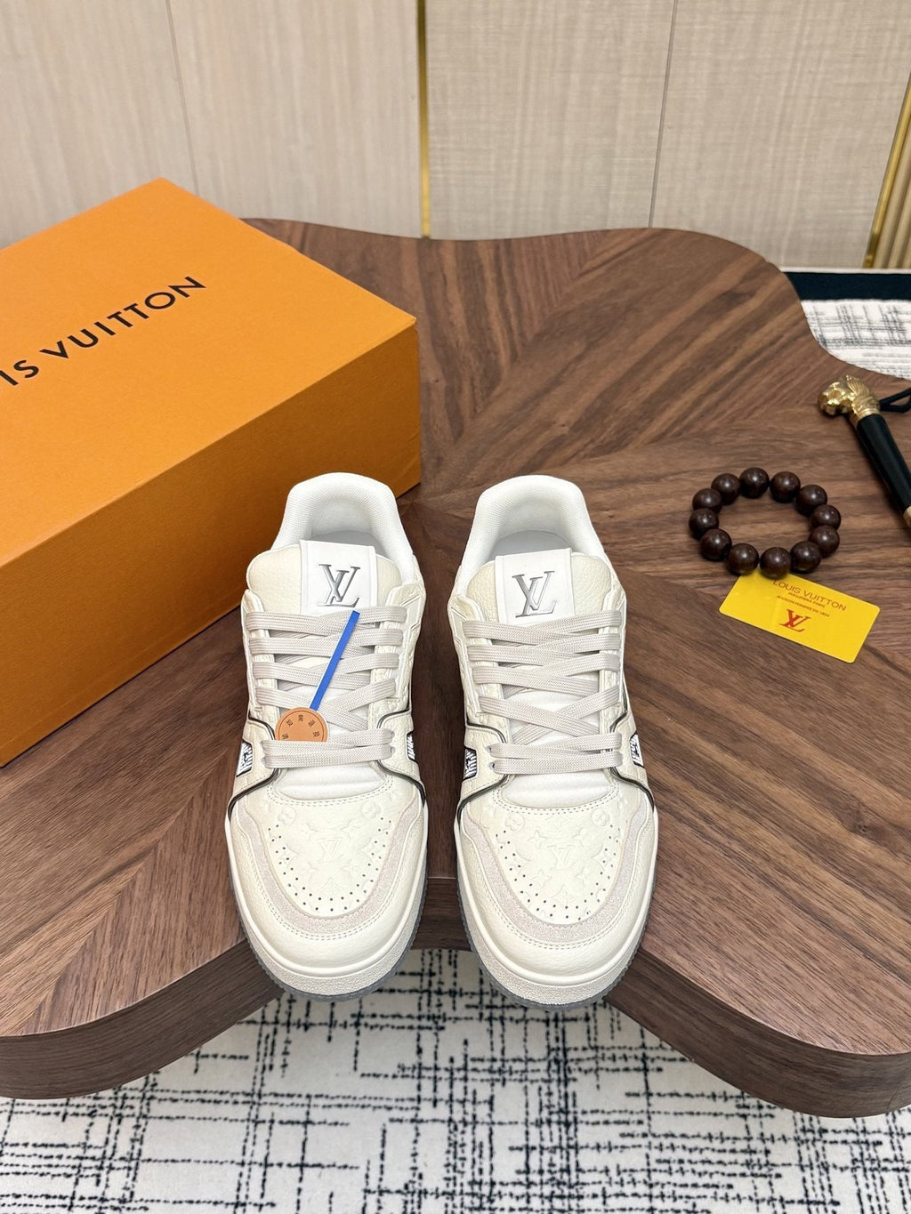 Louis Vuitton White, Gray & Blue Sneakers — front