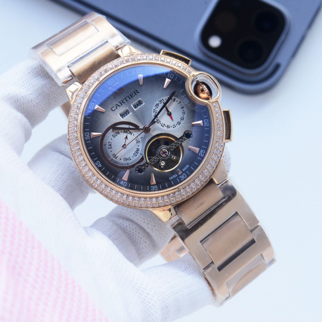 Cartier Rose Gold Blue Silver Dial Bracelet Watch — hero