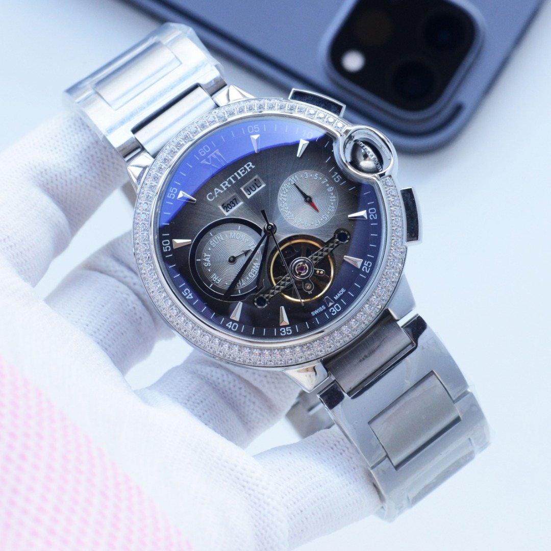 Cartier Blue Silver Dial Bracelet Watch — front