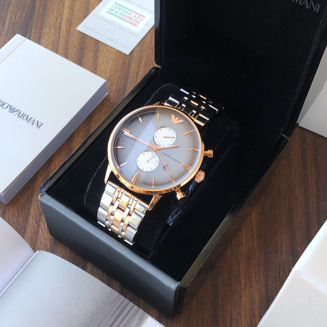 EMPORIO ARMANI Gray Dial Two-Tone Watch — front