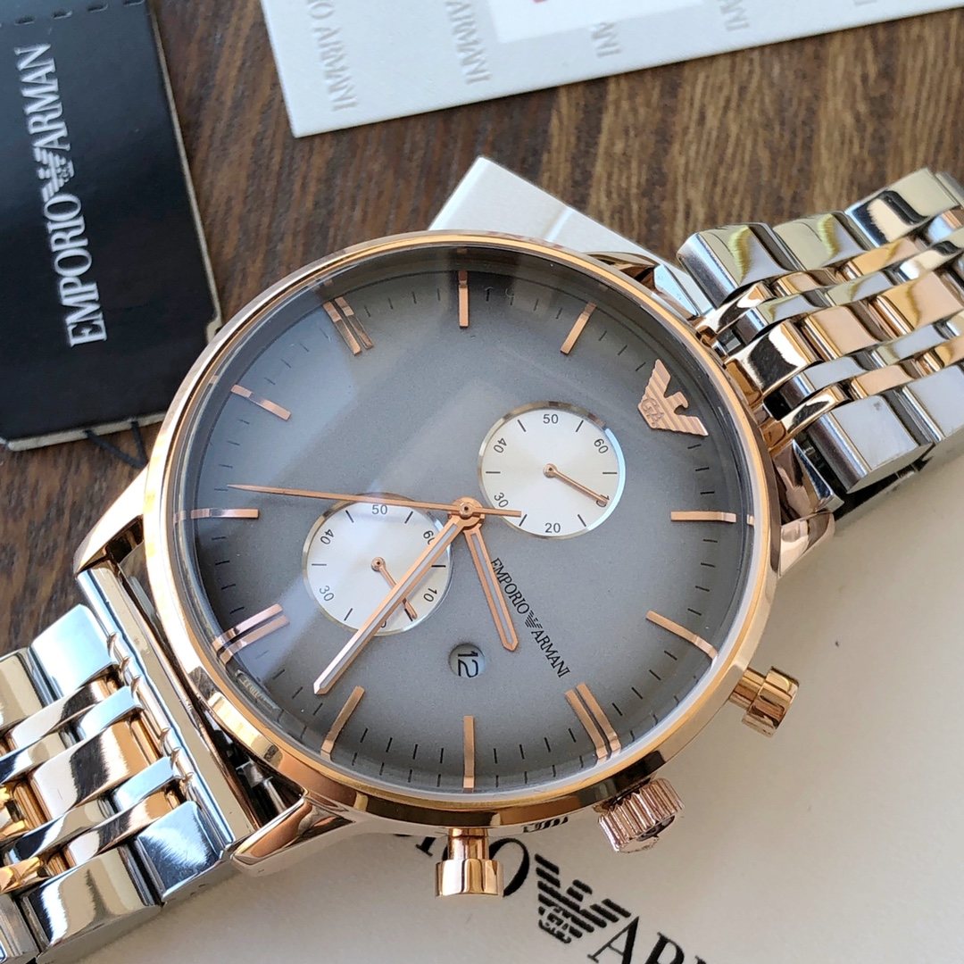 EMPORIO ARMANI Gray Dial Two-Tone Watch — front