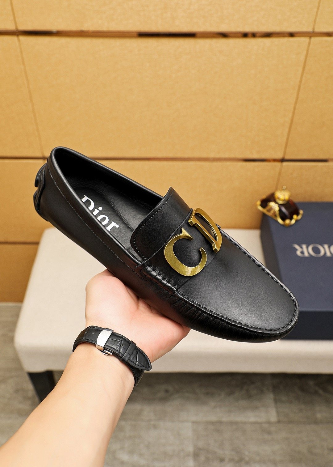 Dior Black Gold-Tone Hardware Loafers — model