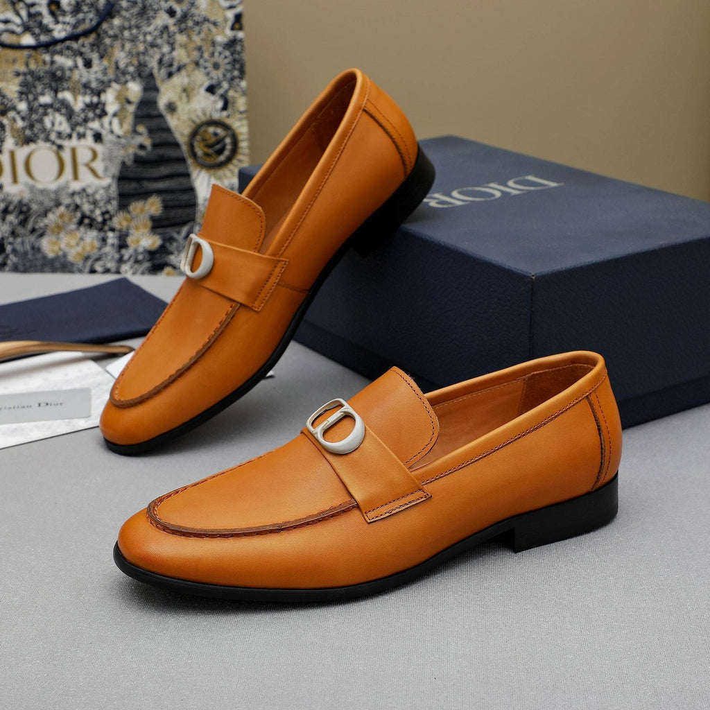 Dior Tan Leather Buckle Loafers — front