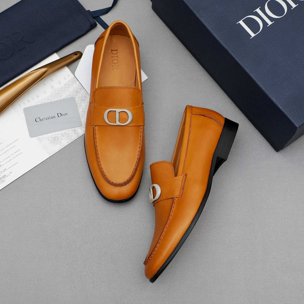 Dior Tan Leather Buckle Loafers — model