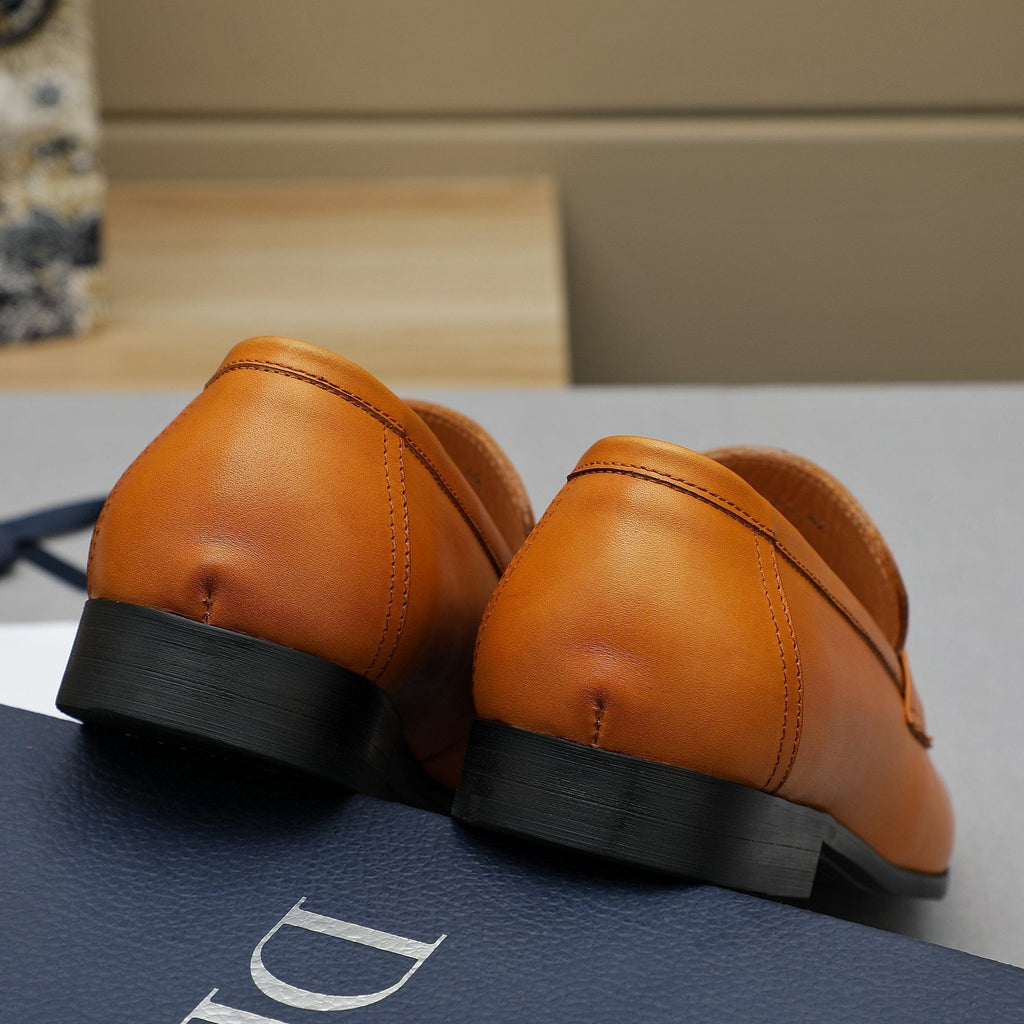 Dior Tan Leather Buckle Loafers — front