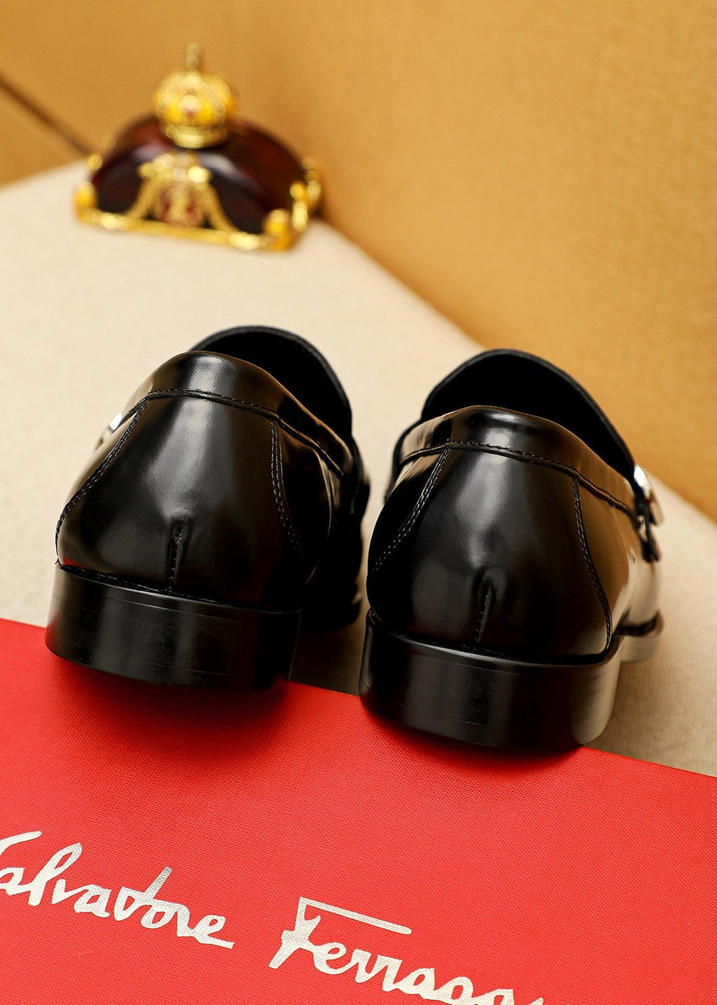 Ferragamo Black Buckle Loafers — back