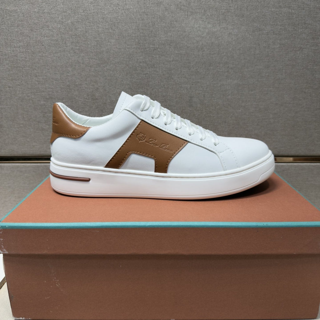 White and Brown Low-Top Sneakers — side