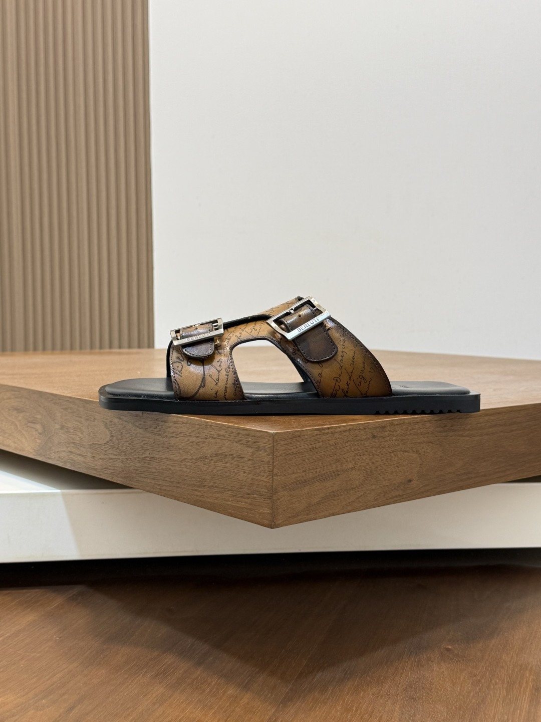 Berluti Patterned Buckle Slide Sandals — side