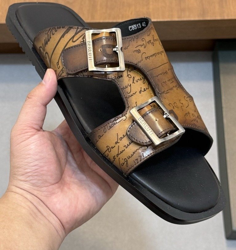 Berluti Patterned Buckle Slide Sandals — front