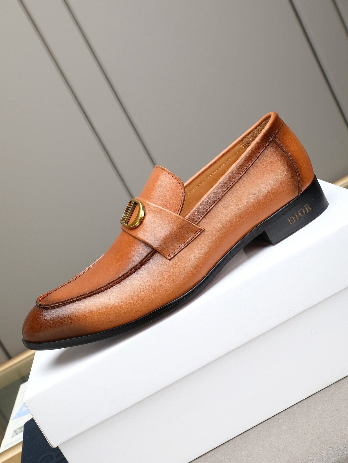 Dior Cognac Brown Gold-Hardware Loafers — side