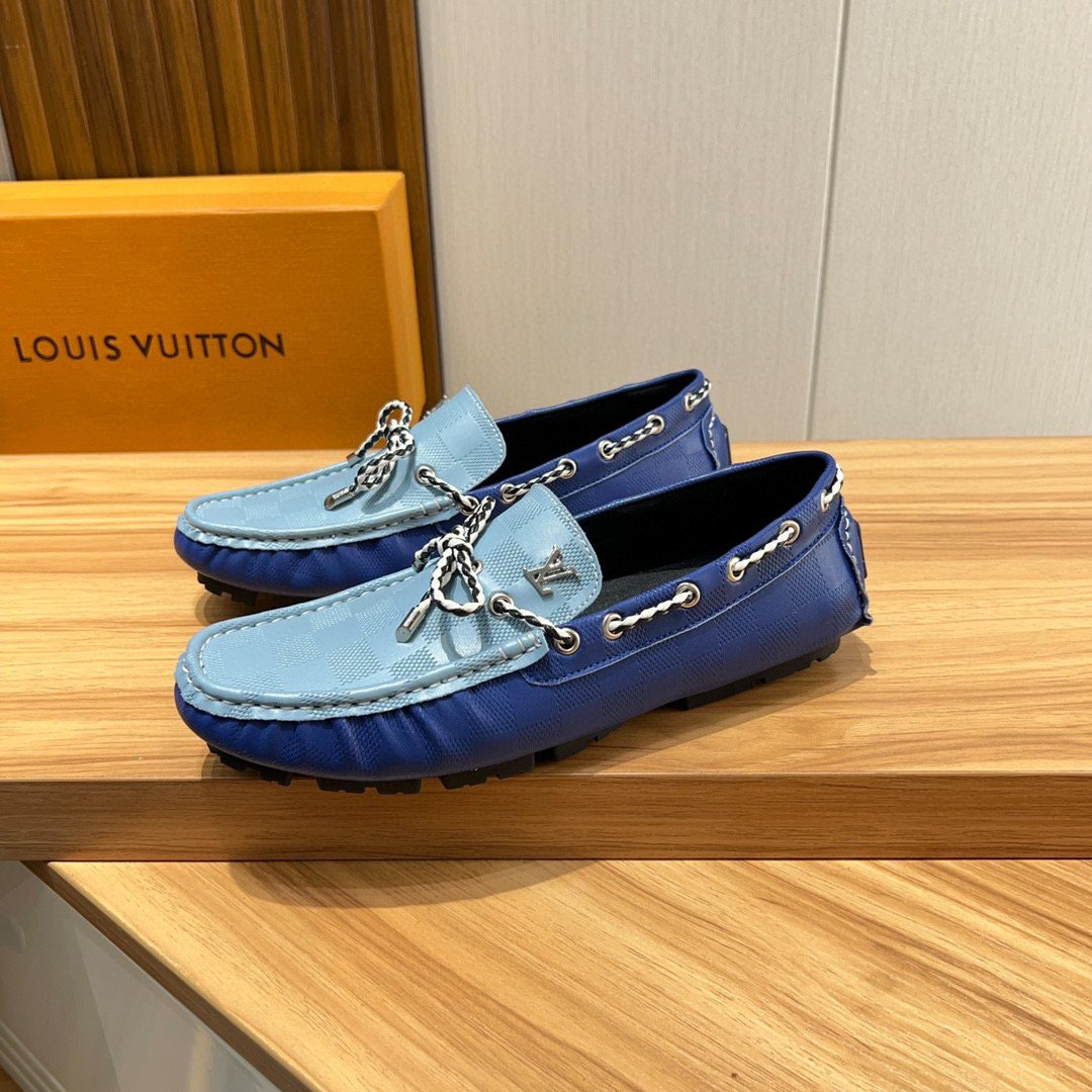 Louis Vuitton Light Blue & Navy Driving Loafers — side