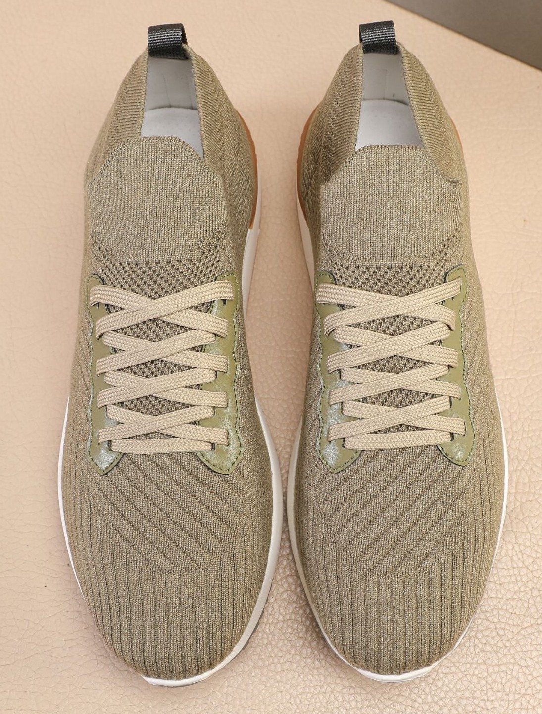 Brunello Cucinelli Olive Green Knit Sneakers — front