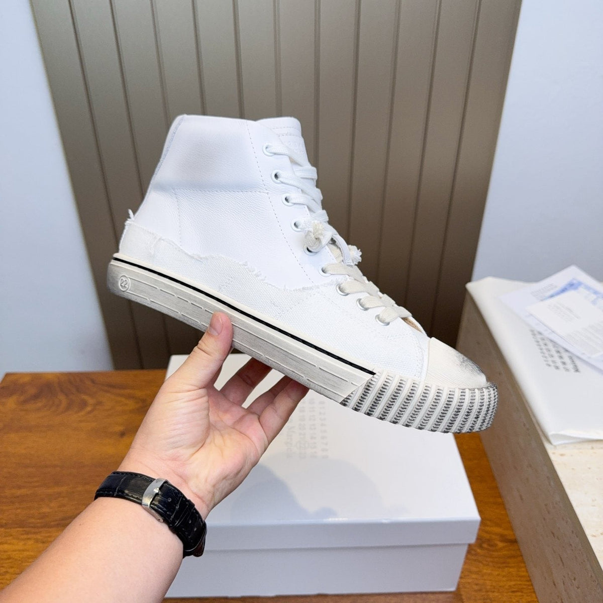 Maison Margiela White High-Top Lace-Up Sneakers — side