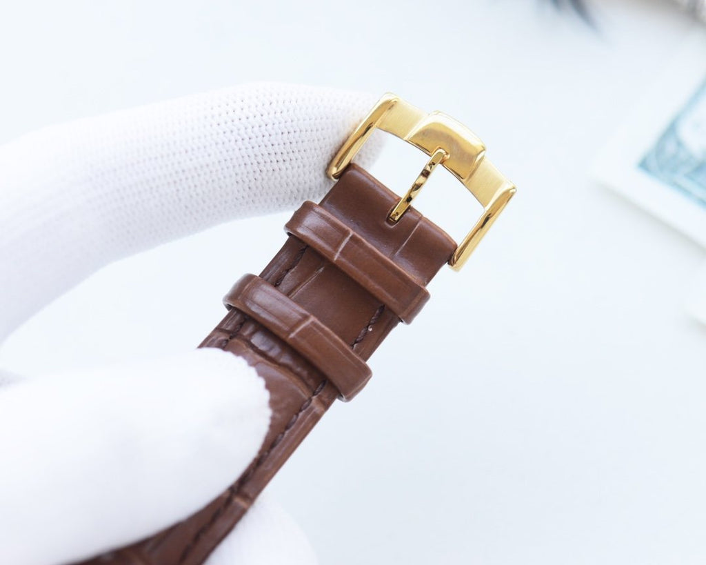 Patek Philippe Brown Gold Dial Leather Strap Watch — detail