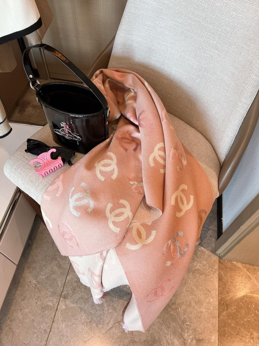 Chanel Motif Fringed Scarf — front