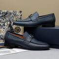 Dior Navy Blue Pebbled Leather Loafers — hero