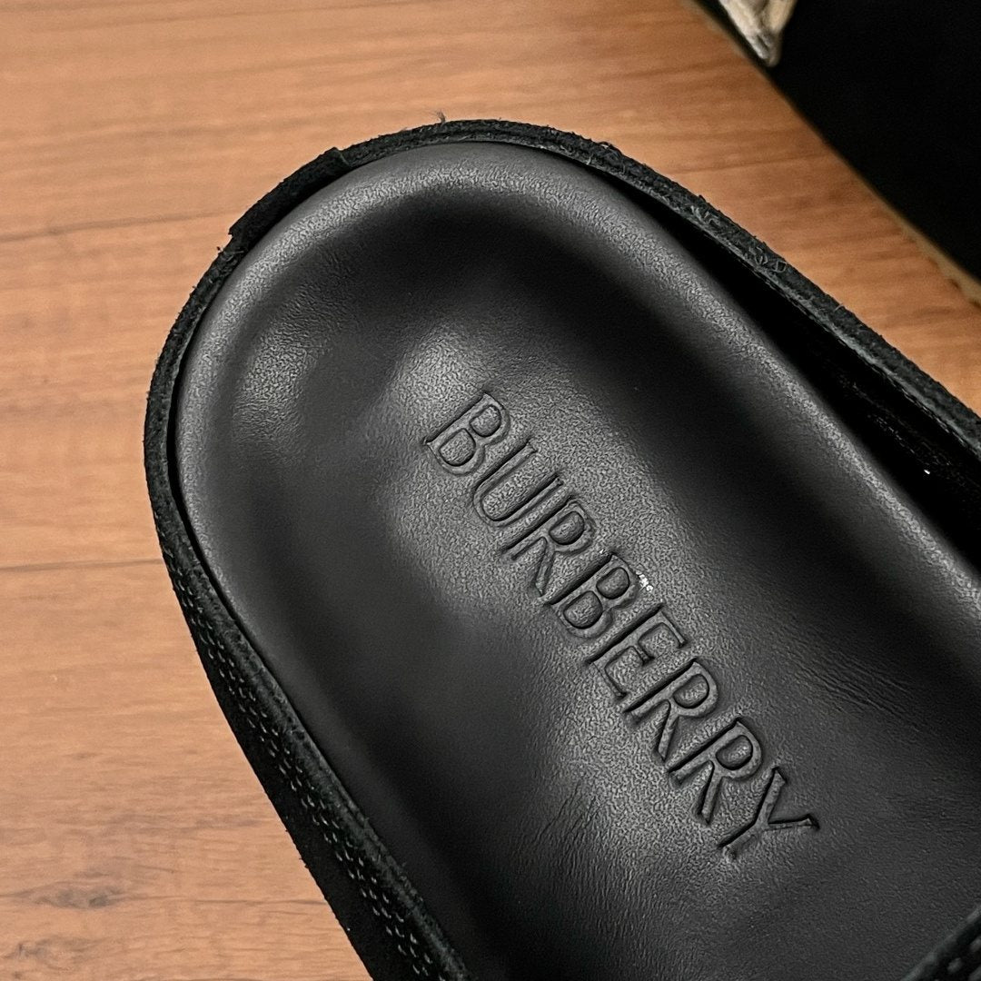 Burberry Check Buckle Slide Sandals — fabric