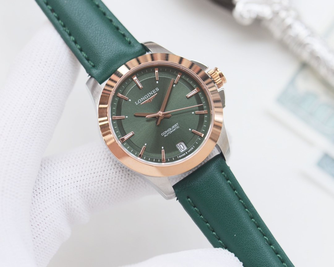 Longines Rose Gold Green Dial Strap Watch — hero