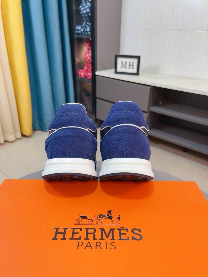 Hermès Navy Blue H-Detail Low-Top Sneakers — back