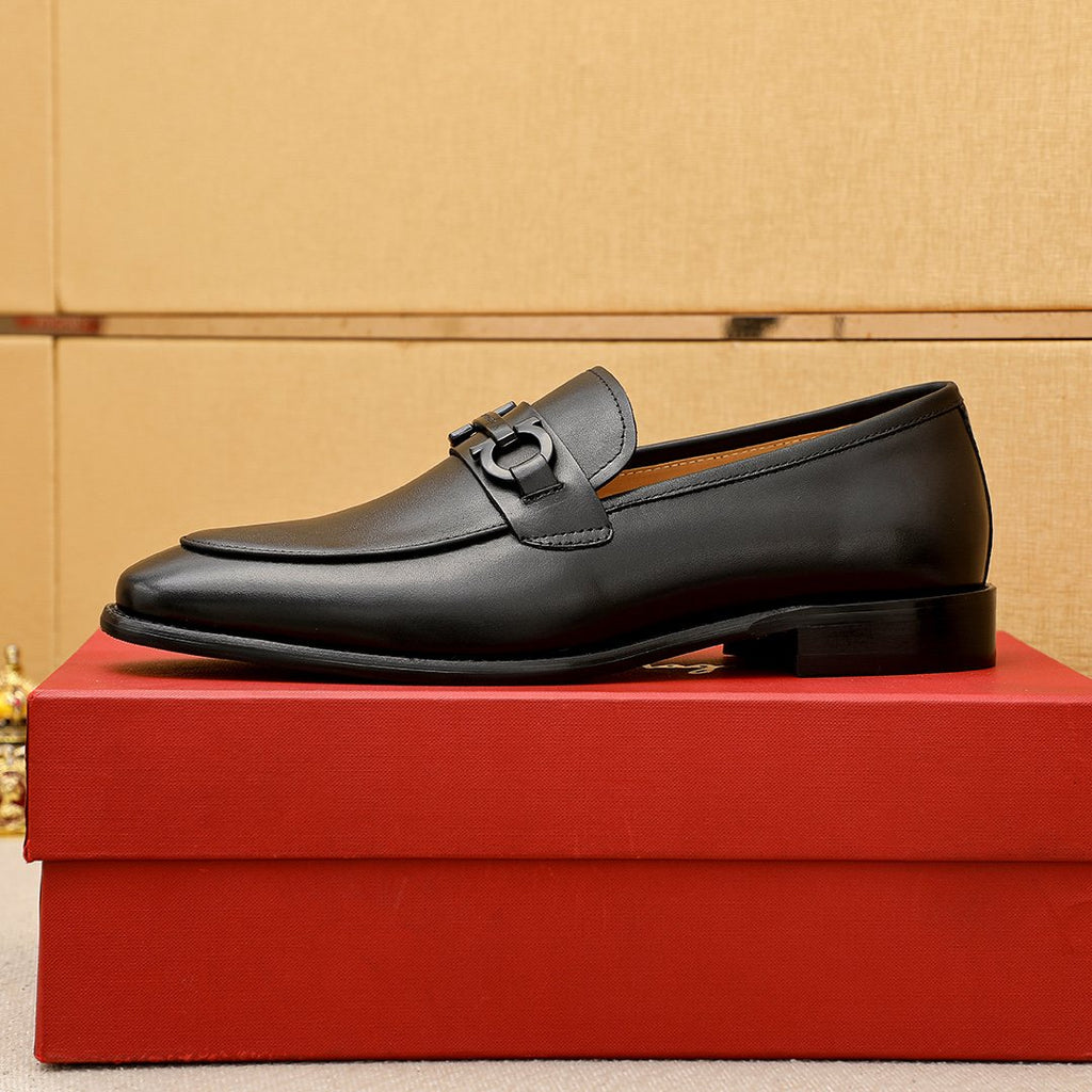 Ferragamo Black Leather Bit Loafers — side