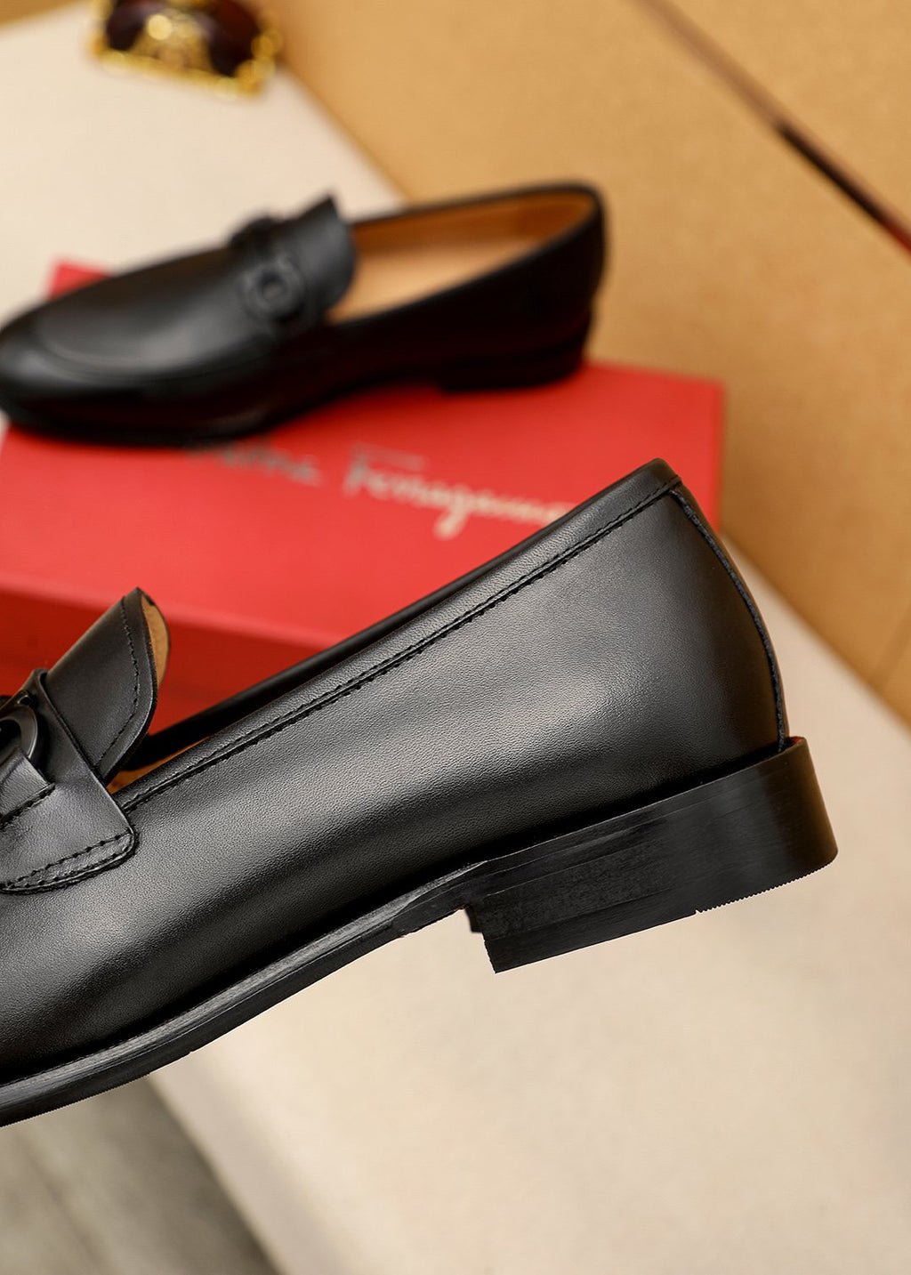 Ferragamo Black Leather Bit Loafers — detail