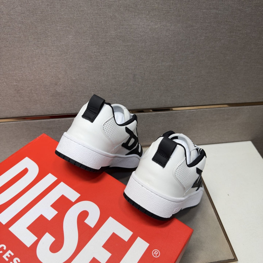 DIESEL Black and White Low-Top Sneakers — back
