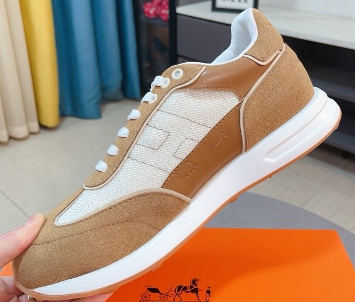 Hermès Tan H-Overlay Sneakers — front
