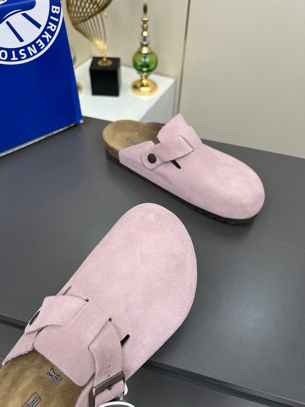 Birkenstock Light Pink Buckle Clogs — detail