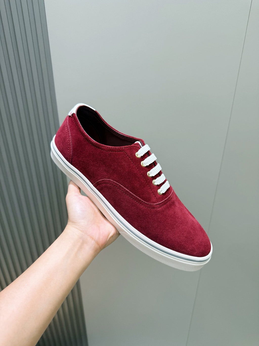 Brunello Cucinelli Burgundy Suede Low-Top Sneakers — model