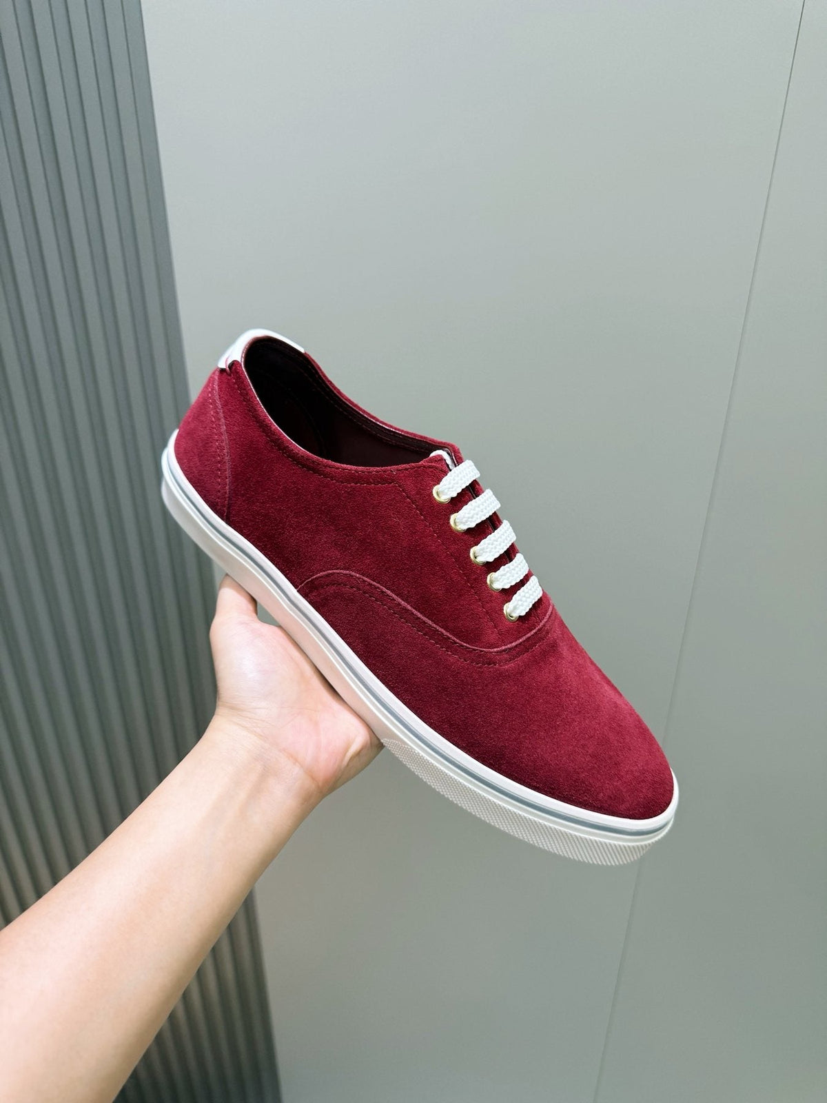 Brunello Cucinelli Burgundy Suede Low-Top Sneakers — model