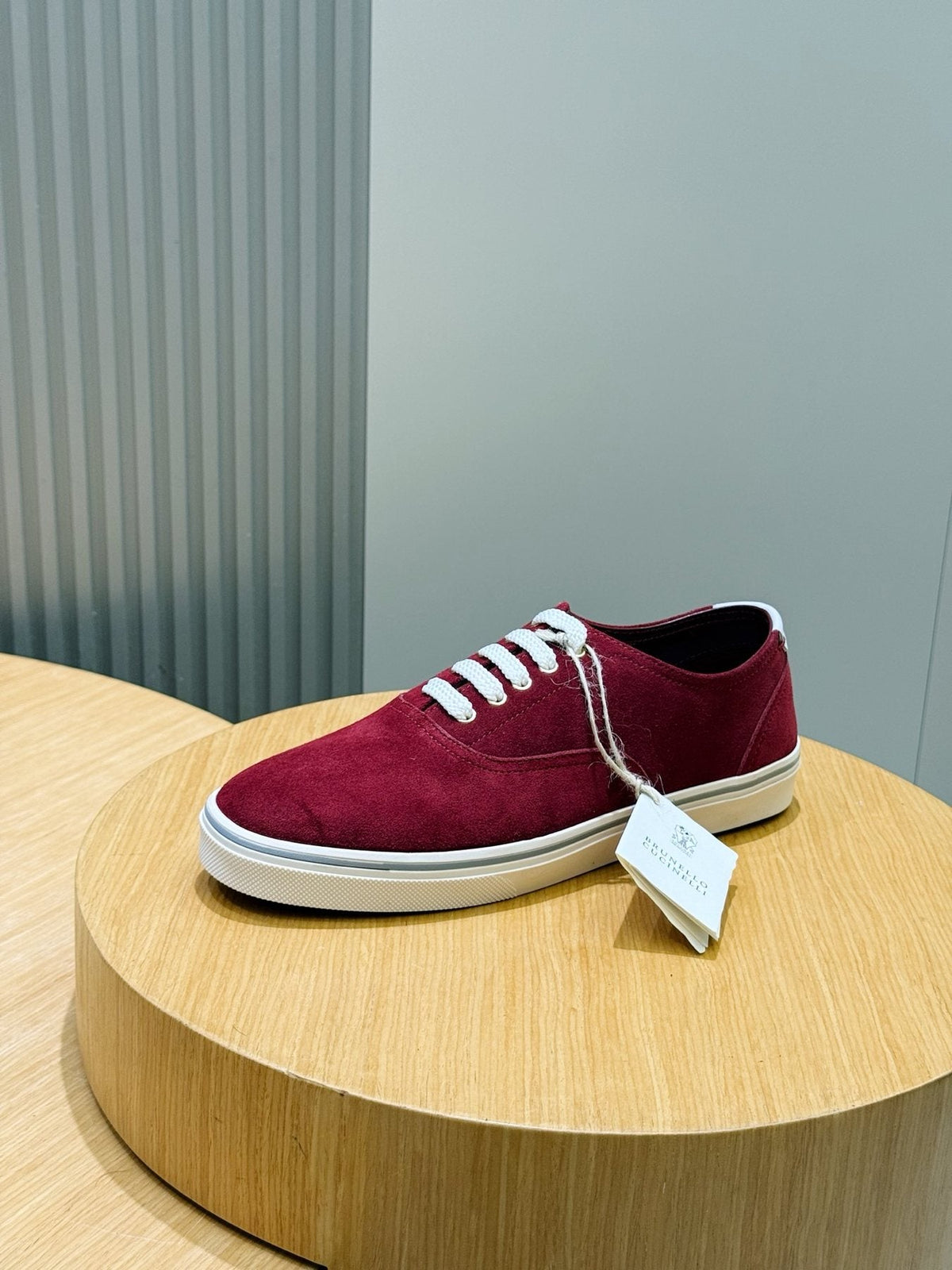 Brunello Cucinelli Burgundy Suede Low-Top Sneakers — side